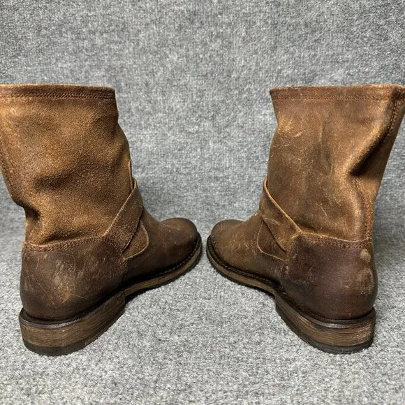 Frye Natalie Leather Short Engineer Boots Womens Size 6B Brown Leather