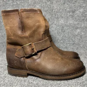 Frye Natalie Leather Short Engineer Boots Womens Size 6B Brown Leather