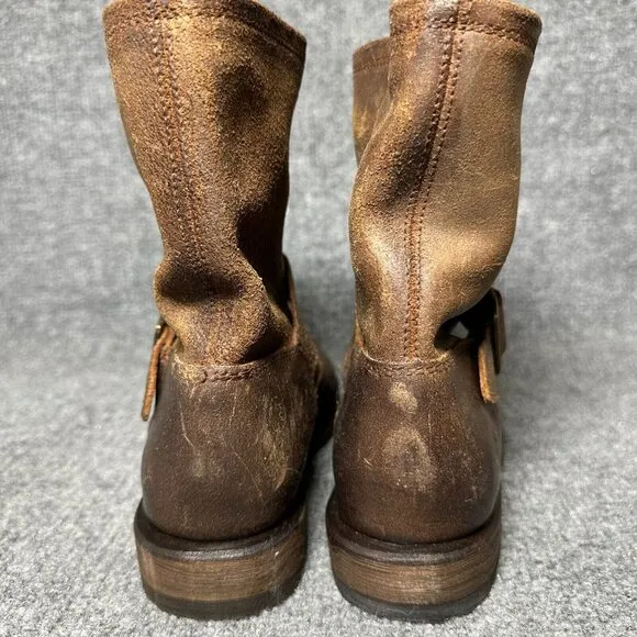 Frye Natalie Leather Short Engineer Boots Womens Size 6B Brown Leather