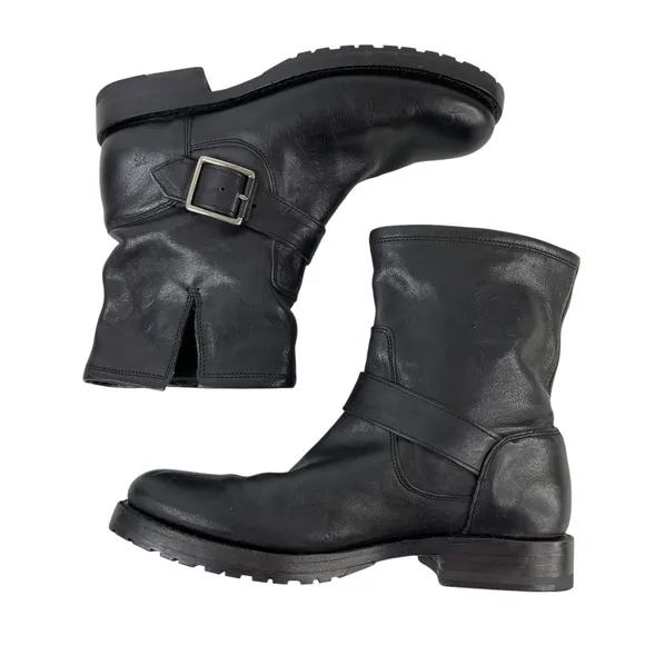 Frye Natalie Short Engineer Black Leather Boots Womens Size 7