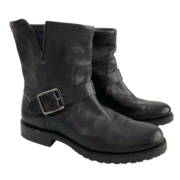 Frye Natalie Short Engineer Black Leather Boots Womens Size 7