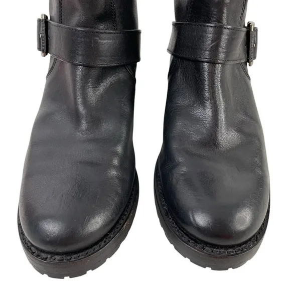 Frye Natalie Short Engineer Black Leather Boots Womens Size 7