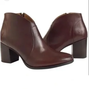 Frye Nora Brown Leather Short Ankle Heeled Zip Boots 8M