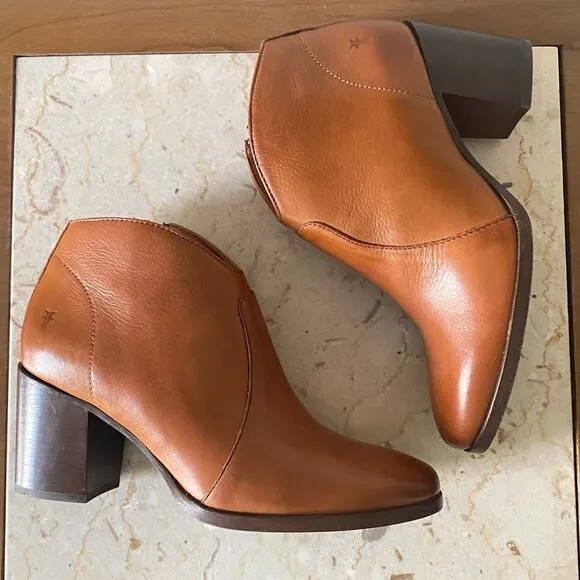 FRYE Nora Zip Short Ankle Boots Leather Women Size 7B Nutmeg Brown 79929 Western