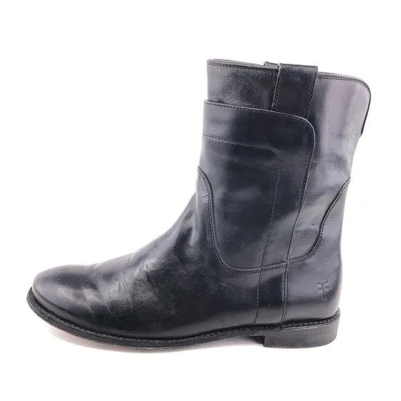 Frye Paige Short Black Leather Riding Boots 8B