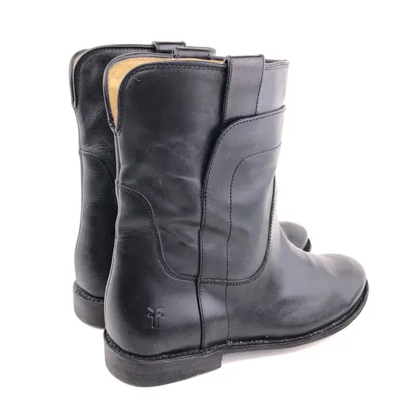 Frye Paige Short Black Leather Riding Boots 8B