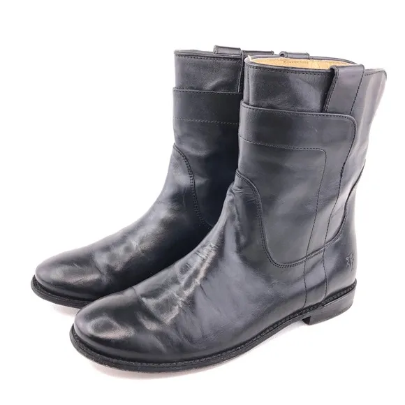 Frye Paige Short Black Leather Riding Boots 8B