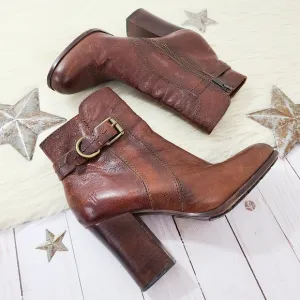 Frye Parker D-Ring Short Cognac Leather Zip Up Belted Heeled Ankle Bootie size 8