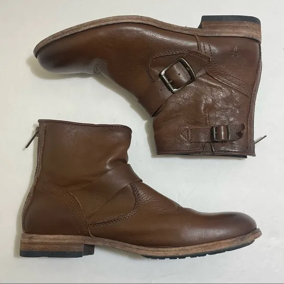 Frye Tyler Engineer Short Boots cognac leather 8.5 B