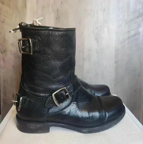 FRYE Veronica Short Black Leather Buckle Boots Women's 7B