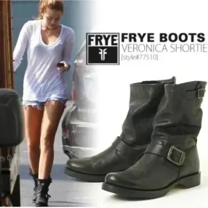 FRYE Veronica Short Black Leather Buckle Boots Women's 7B