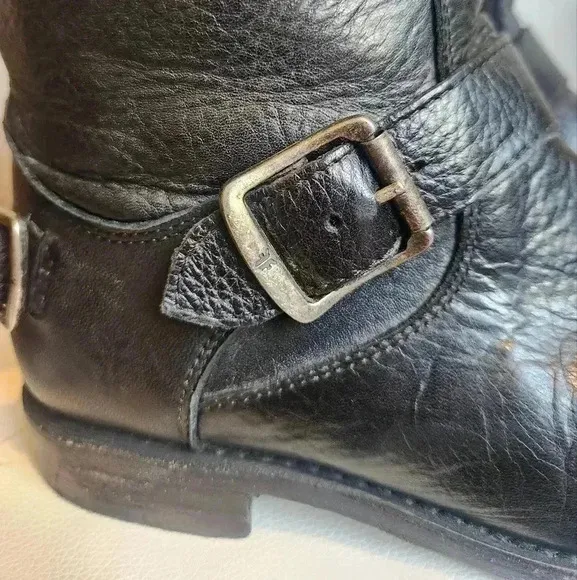 FRYE Veronica Short Black Leather Buckle Boots Women's 7B