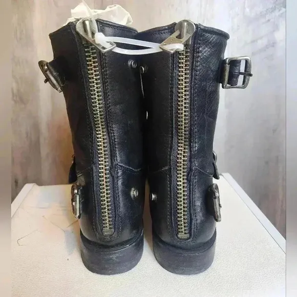FRYE Veronica Short Black Leather Buckle Boots Women's 7B