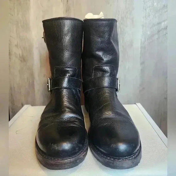 FRYE Veronica Short Black Leather Buckle Boots Women's 7B