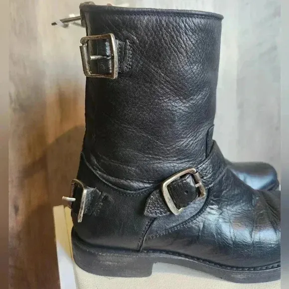 FRYE Veronica Short Black Leather Buckle Boots Women's 7B