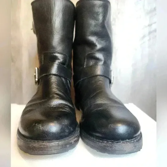 FRYE Veronica Short Black Leather Buckle Boots Women's 7B