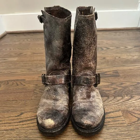 FRYE VERONICA SHORT Distressed Brown Boots Size 6.5 B