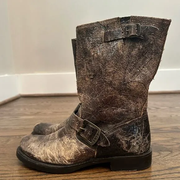 FRYE VERONICA SHORT Distressed Brown Boots Size 6.5 B
