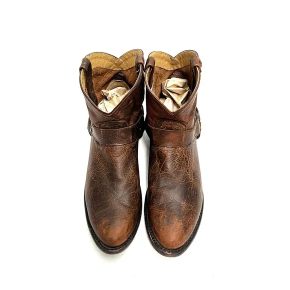 FRYE | Vintage Y2K women’s brown leather low rise harness biker boots