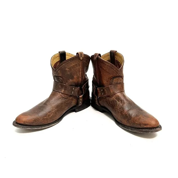 FRYE | Vintage Y2K women’s brown leather low rise harness biker boots