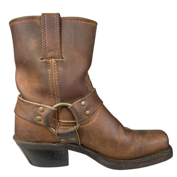 FRYE Women's 8R Short Harness Brown Leather Moto Biker Boots Size US 6
