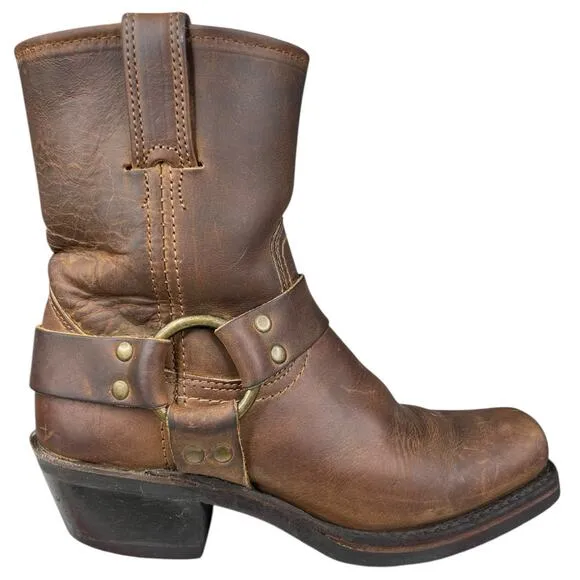 FRYE Women's 8R Short Harness Brown Leather Moto Biker Boots Size US 6