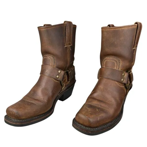 FRYE Women's 8R Short Harness Brown Leather Moto Biker Boots Size US 6