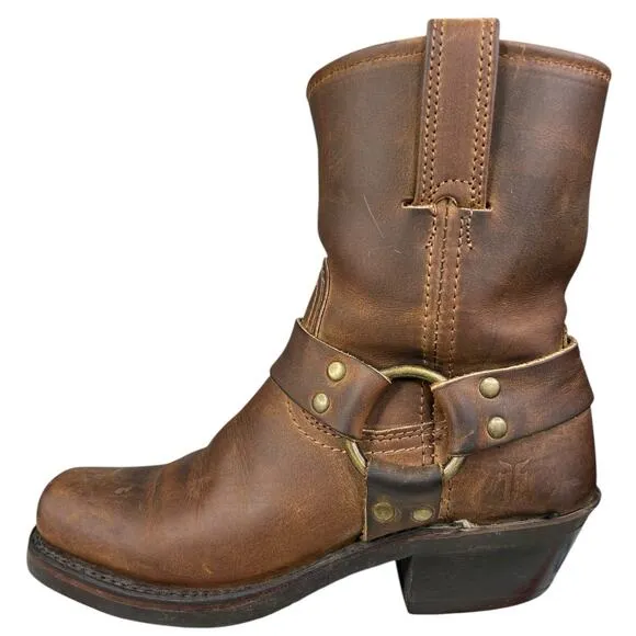 FRYE Women's 8R Short Harness Brown Leather Moto Biker Boots Size US 6