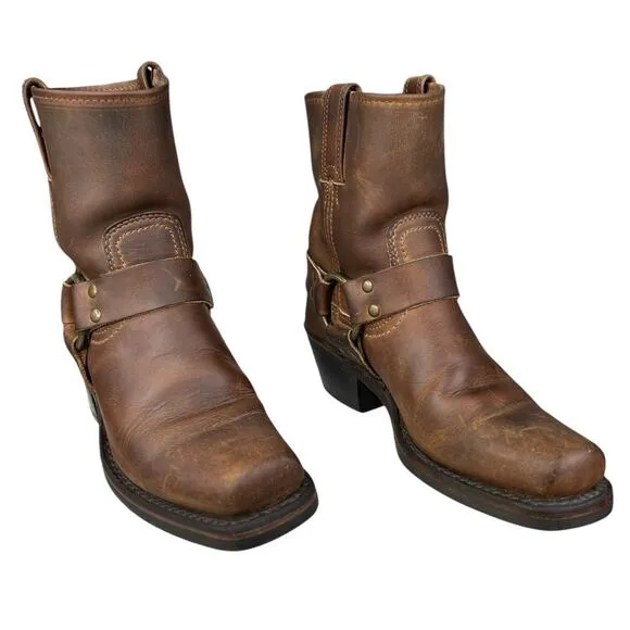 FRYE Women's 8R Short Harness Brown Leather Moto Biker Boots Size US 6