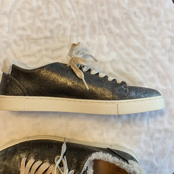 Frye Women's Ivy Shearling Low Lace Sneaker Anthracite Size 9