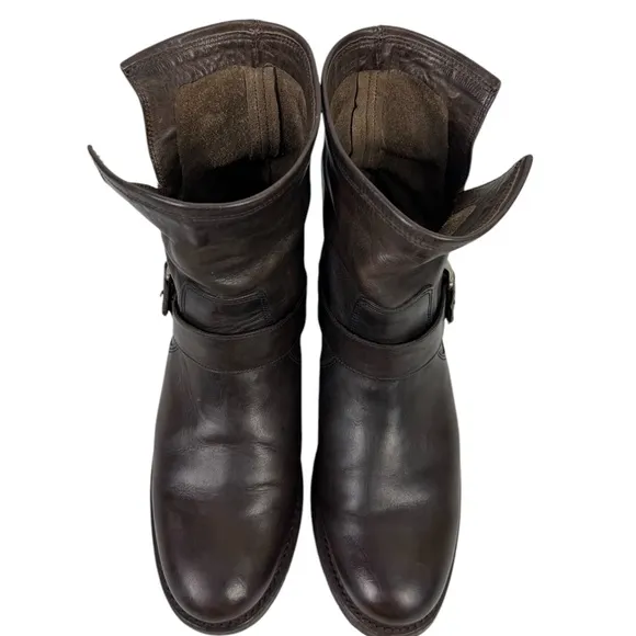 Frye Womens Leather Natalie Short Engineer Boots Size 8 Black Moto Biker Buckle