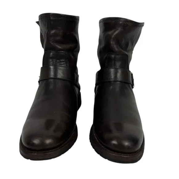 Frye Womens Leather Natalie Short Engineer Boots Size 8 Black Moto Biker Buckle