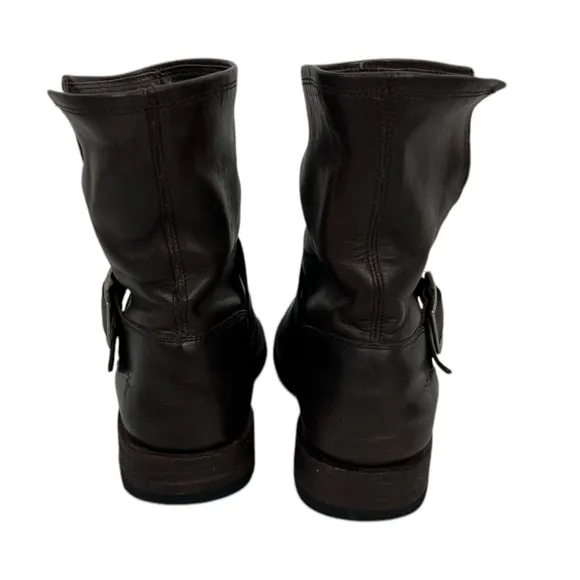 Frye Womens Leather Natalie Short Engineer Boots Size 8 Black Moto Biker Buckle