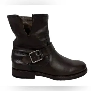 Frye Womens Leather Natalie Short Engineer Boots Size 8 Black Moto Biker Buckle