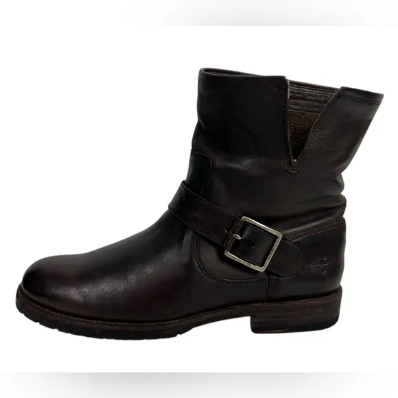 Frye Womens Leather Natalie Short Engineer Boots Size 8 Black Moto Biker Buckle