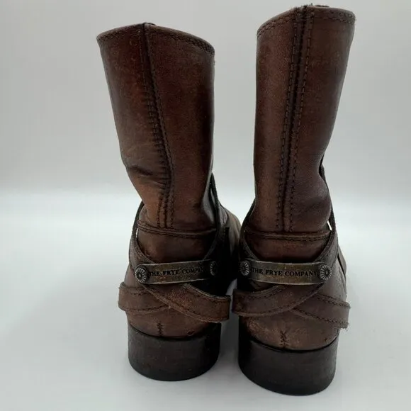 Frye Womens Lindsay Plate Stonewashed Distressed Short Brown Leather Ankle Boots