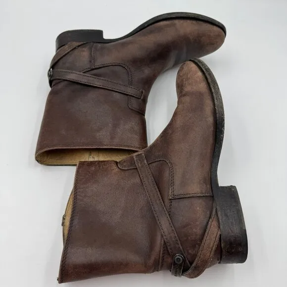 Frye Womens Lindsay Plate Stonewashed Distressed Short Brown Leather Ankle Boots