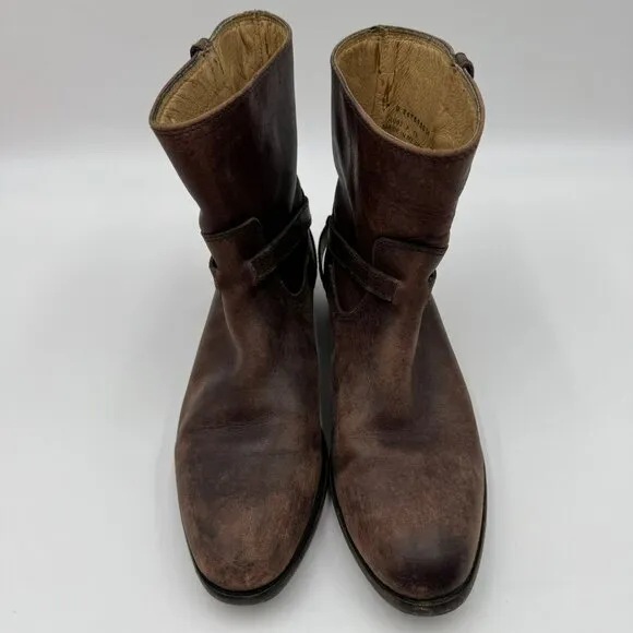 Frye Womens Lindsay Plate Stonewashed Distressed Short Brown Leather Ankle Boots