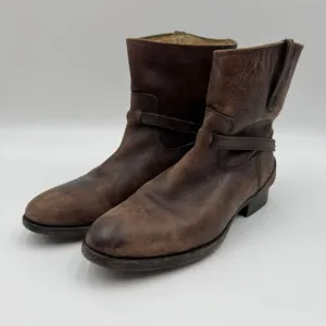Frye Womens Lindsay Plate Stonewashed Distressed Short Brown Leather Ankle Boots