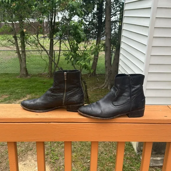Frye Womens Ray Seam 3475883-BLK Short Leather Ankle Boots Booties Black