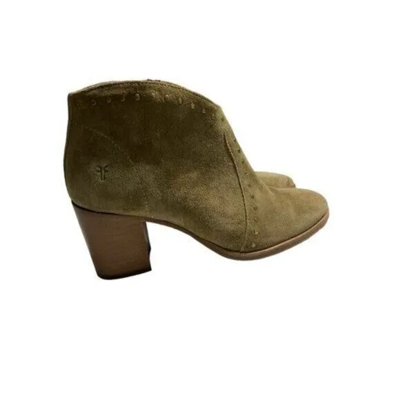 Frye Women's Studded Cowboy Gold Suede Zip Short Ankle Boots Tan Size 7B