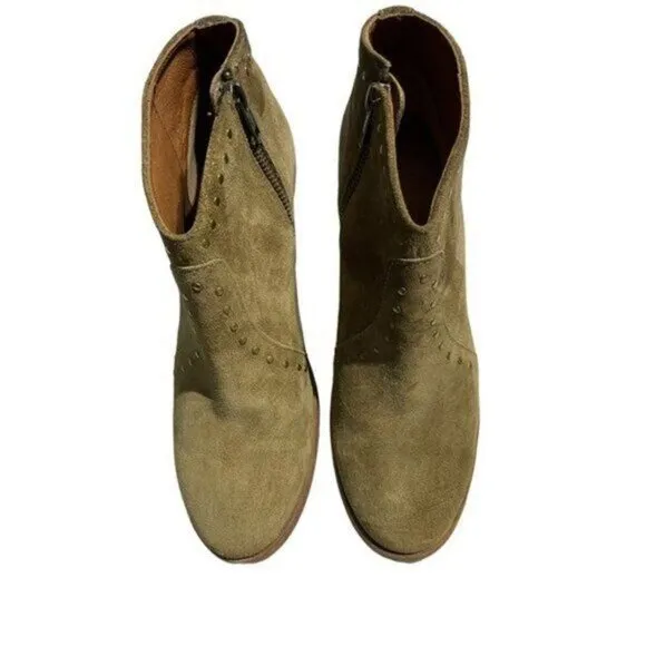 Frye Women's Studded Cowboy Gold Suede Zip Short Ankle Boots Tan Size 7B