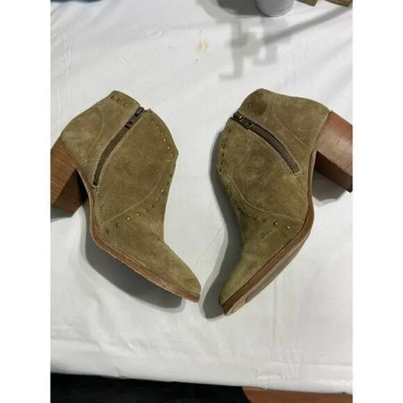 Frye Women's Studded Cowboy Gold Suede Zip Short Ankle Boots Tan Size 7B
