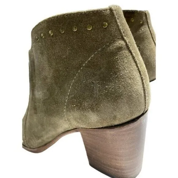 Frye Women's Studded Cowboy Gold Suede Zip Short Ankle Boots Tan Size 7B