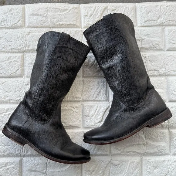 Frye Paige Boots Tall Girl Size 14 Black Leather Slip On Cowboy Western Boho