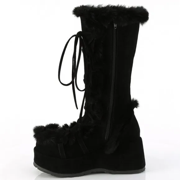 Fur Trim Platform Lace Up Boots