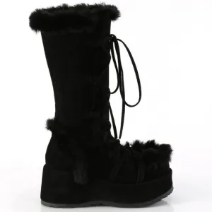 Fur Trim Platform Lace Up Boots