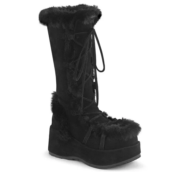 Fur Trim Platform Lace Up Boots