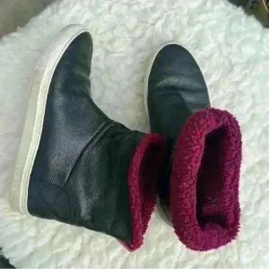 FURLA Black Megamix 100%Leather Faux Fur Ankle boots!