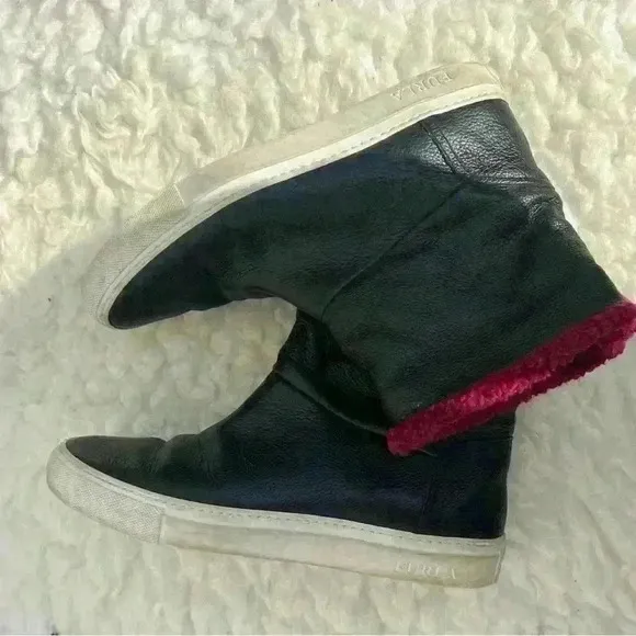 FURLA Black Megamix 100%Leather Faux Fur Ankle boots!